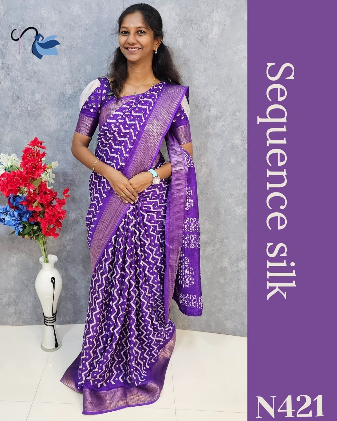 Shimmering Elegance: Purple Sequence Silk Saree with Intricate Zari Work